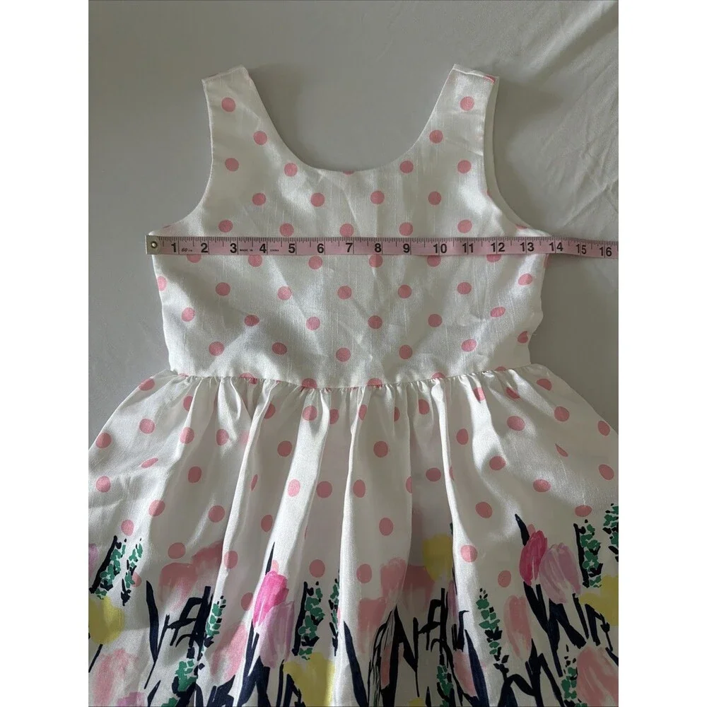 Gymboree Floral Dress Sz 8 Special Occassion Wedding Polka Dot Lined White Pink